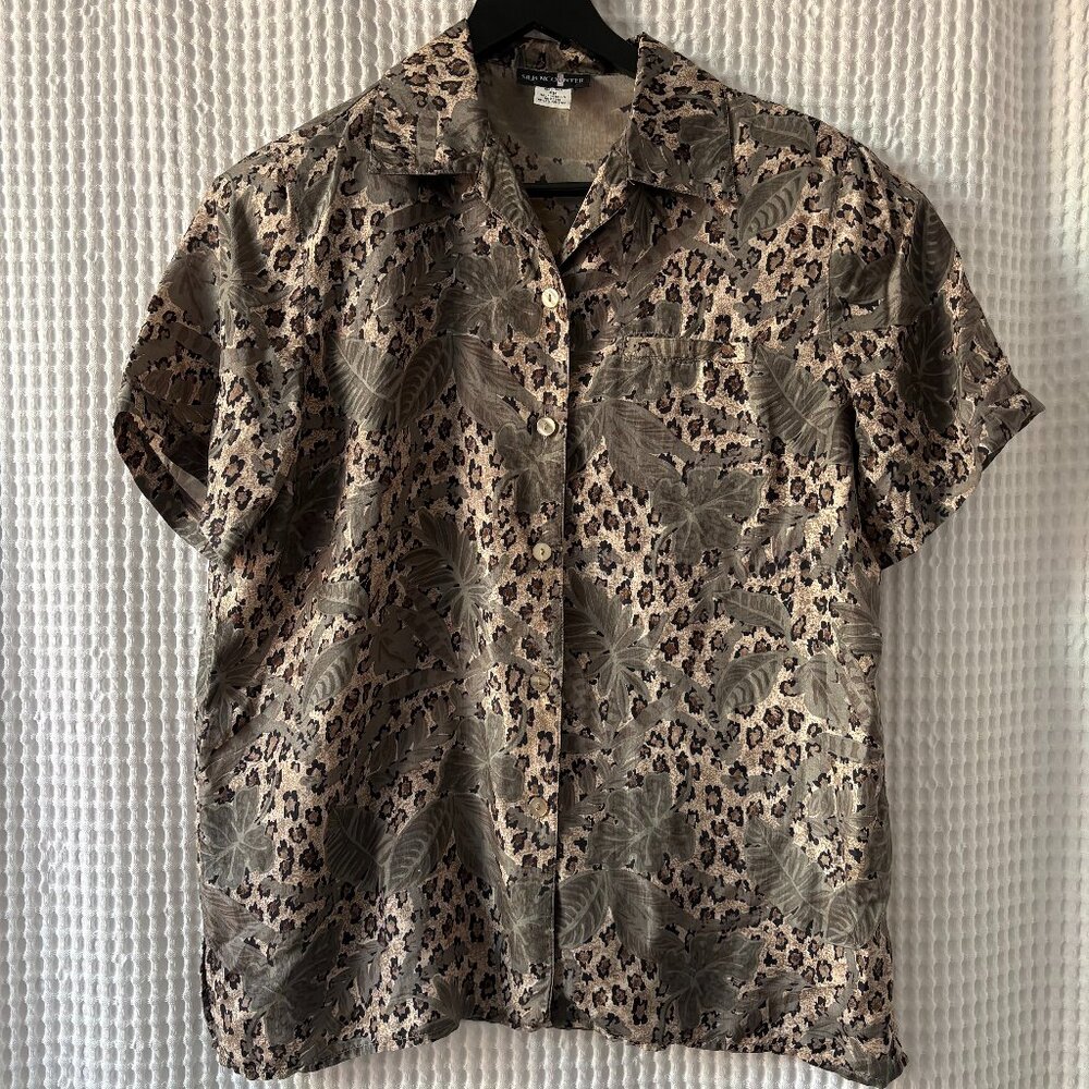 Vintage Silk Ncounter petite medium animal-print silk blouse coquette going out
